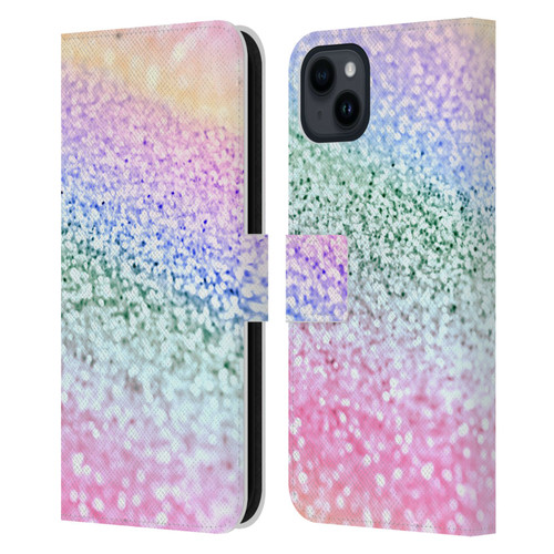 Monika Strigel Glitter Collection Unircorn Rainbow Leather Book Wallet Case Cover For Apple iPhone 15 Plus
