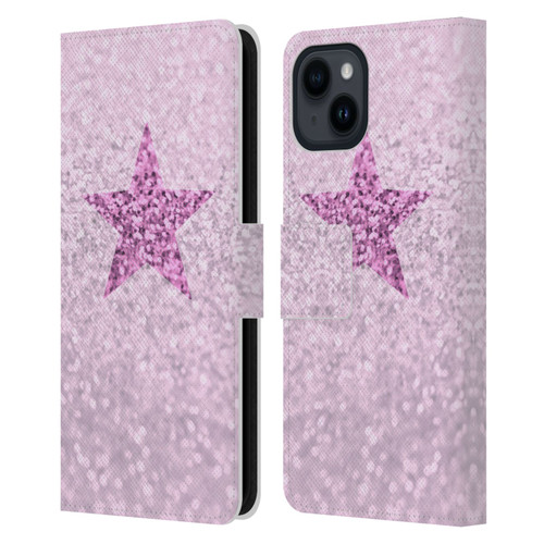 Monika Strigel Glitter Star Pastel Pink Leather Book Wallet Case Cover For Apple iPhone 15