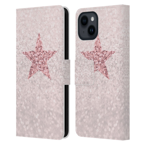 Monika Strigel Glitter Star Pastel Rose Pink Leather Book Wallet Case Cover For Apple iPhone 15