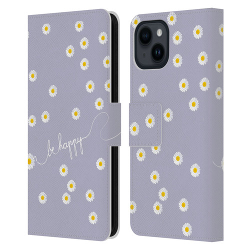 Monika Strigel Happy Daisy Lavender Leather Book Wallet Case Cover For Apple iPhone 15