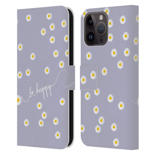 Monika Strigel Happy Daisy Lavender Leather Book Wallet Case Cover For Apple iPhone 15 Pro Max