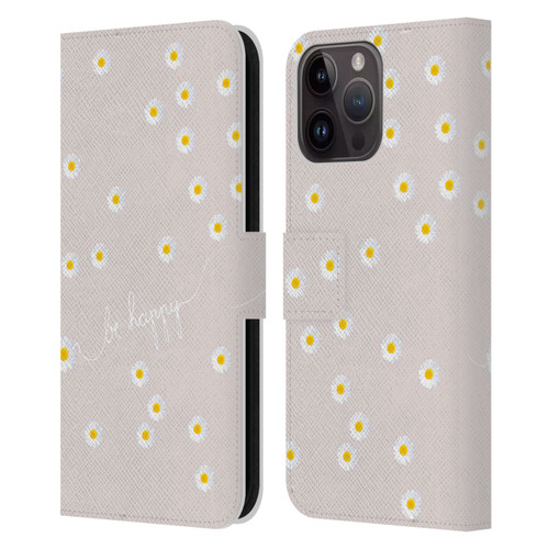 Monika Strigel Happy Daisy Nude Leather Book Wallet Case Cover For Apple iPhone 15 Pro Max