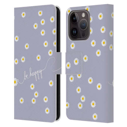 Monika Strigel Happy Daisy Lavender Leather Book Wallet Case Cover For Apple iPhone 15 Pro