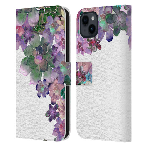 Monika Strigel My Garden Succulent Leather Book Wallet Case Cover For Apple iPhone 15 Plus