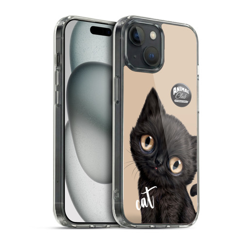 Animal Club International Faces Black Cat Soft Gel Case for Apple iPhone 15 & MagSafe