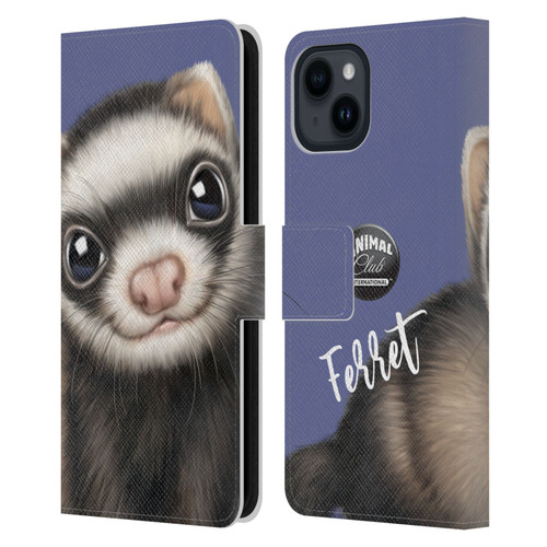 Animal Club International Faces Ferret Leather Book Wallet Case Cover For Apple iPhone 15