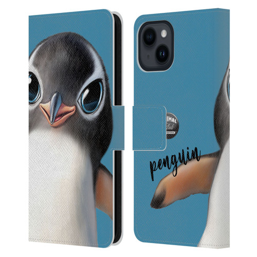 Animal Club International Faces Penguin Leather Book Wallet Case Cover For Apple iPhone 15