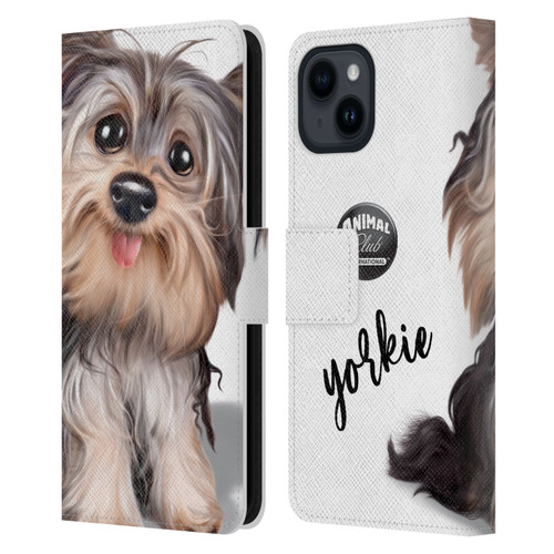 Animal Club International Faces Yorkie Leather Book Wallet Case Cover For Apple iPhone 15