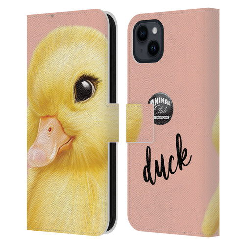 Animal Club International Faces Duck Leather Book Wallet Case Cover For Apple iPhone 15 Plus