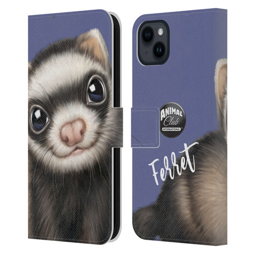 Animal Club International Faces Ferret Leather Book Wallet Case Cover For Apple iPhone 15 Plus