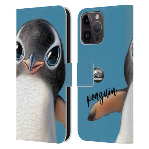 Animal Club International Faces Penguin Leather Book Wallet Case Cover For Apple iPhone 15 Pro Max