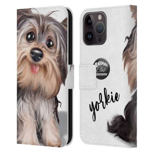 Animal Club International Faces Yorkie Leather Book Wallet Case Cover For Apple iPhone 15 Pro Max