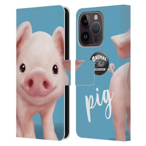 Animal Club International Faces Pig Leather Book Wallet Case Cover For Apple iPhone 15 Pro