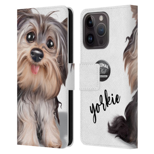 Animal Club International Faces Yorkie Leather Book Wallet Case Cover For Apple iPhone 15 Pro