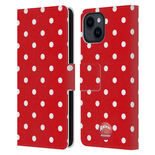 Animal Club International Patterns Polka Dots Red Leather Book Wallet Case Cover For Apple iPhone 15