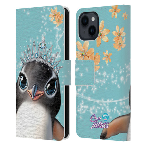 Animal Club International Royal Faces Penguin Leather Book Wallet Case Cover For Apple iPhone 15