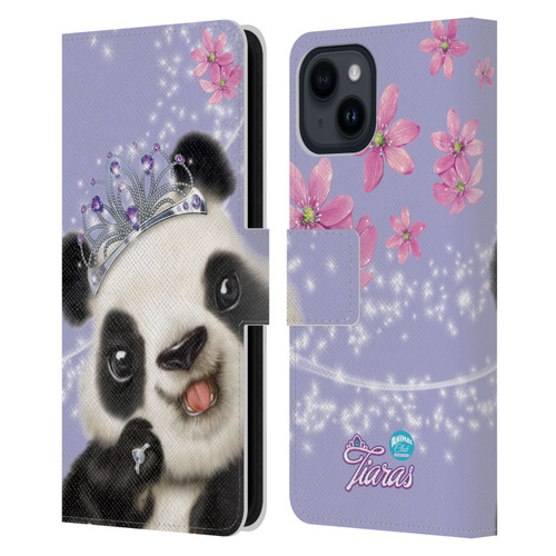 Animal Club International Royal Faces Panda Leather Book Wallet Case Cover For Apple iPhone 15