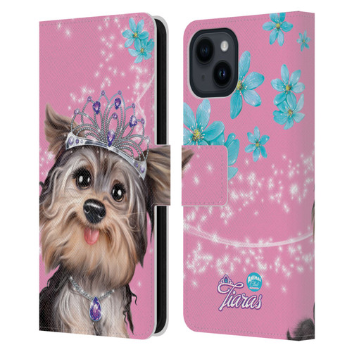 Animal Club International Royal Faces Yorkie Leather Book Wallet Case Cover For Apple iPhone 15