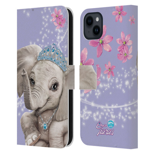 Animal Club International Royal Faces Elephant Leather Book Wallet Case Cover For Apple iPhone 15 Plus