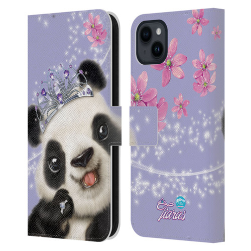 Animal Club International Royal Faces Panda Leather Book Wallet Case Cover For Apple iPhone 15 Plus