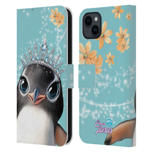 Animal Club International Royal Faces Penguin Leather Book Wallet Case Cover For Apple iPhone 15 Plus