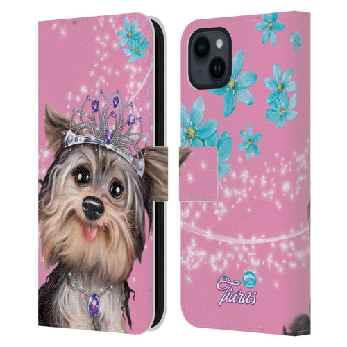 Animal Club International Royal Faces Yorkie Leather Book Wallet Case Cover For Apple iPhone 15 Plus