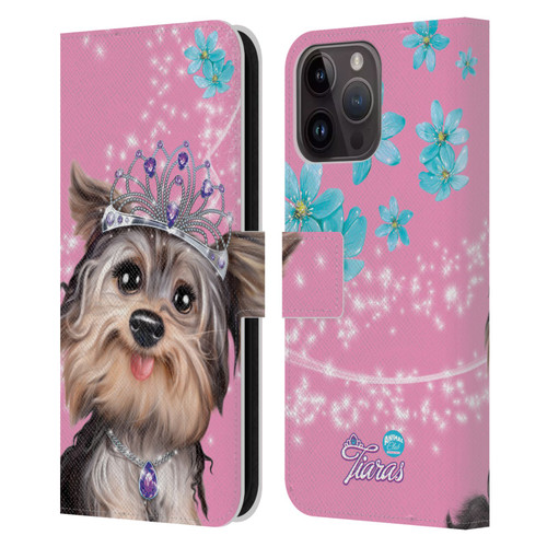 Animal Club International Royal Faces Yorkie Leather Book Wallet Case Cover For Apple iPhone 15 Pro Max