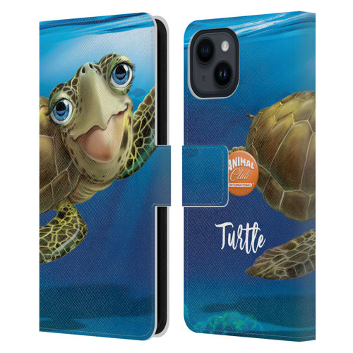 Animal Club International Underwater Sea Turtle Leather Book Wallet Case Cover For Apple iPhone 15