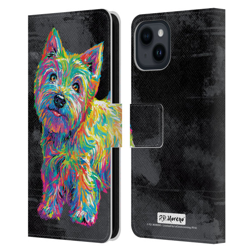 P.D. Moreno Animals II Marvin The Westie Dog Leather Book Wallet Case Cover For Apple iPhone 15