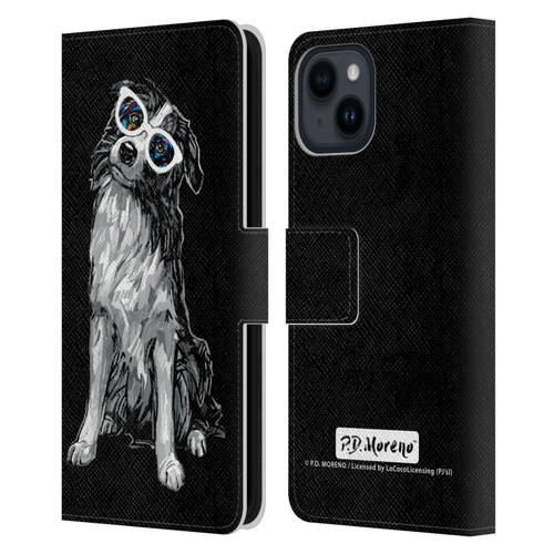 P.D. Moreno Black And White Dogs Border Collie Leather Book Wallet Case Cover For Apple iPhone 15