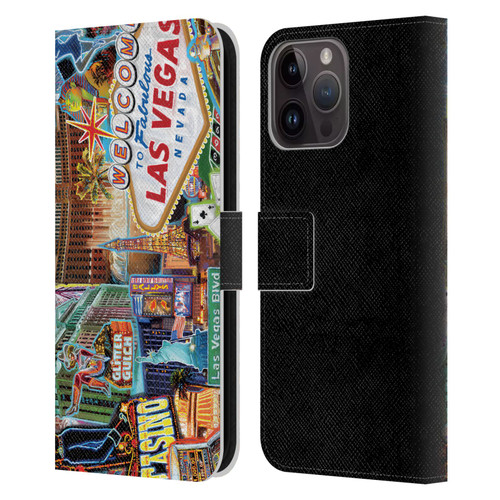 P.D. Moreno Cities Las Vegas 1 Leather Book Wallet Case Cover For Apple iPhone 15 Pro Max