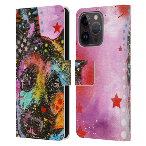 Dean Russo Dogs German Shepherd Leather Book Wallet Case Cover For Apple iPhone 15 Pro