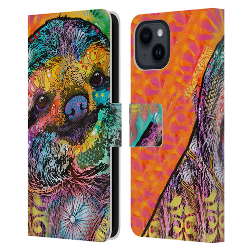 Dean Russo Wildlife 3 Sloth Leather Book Wallet Case Cover For Apple iPhone 15