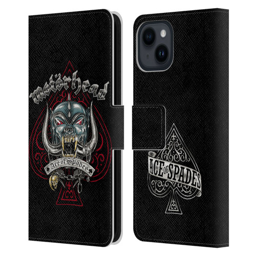 Motorhead Graphics Ace Of Spades Dog Leather Book Wallet Case Cover For Apple iPhone 15