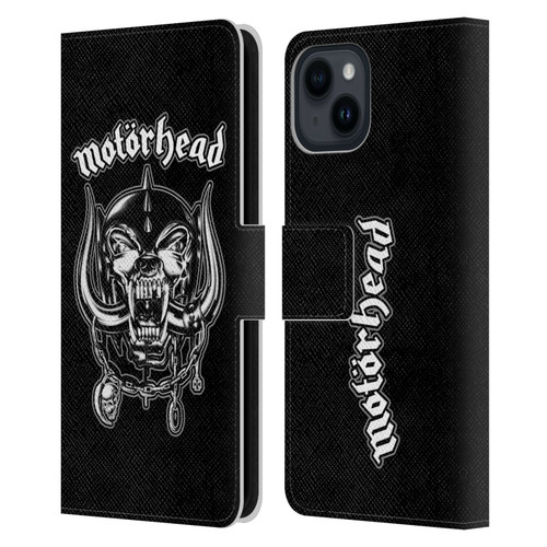 Motorhead Graphics Silver War Pig Leather Book Wallet Case Cover For Apple iPhone 15