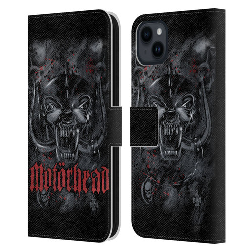 Motorhead Graphics Deathstorm Leather Book Wallet Case Cover For Apple iPhone 15 Plus