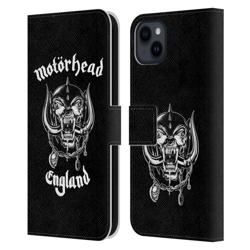 Motorhead Graphics England Leather Book Wallet Case Cover For Apple iPhone 15 Plus