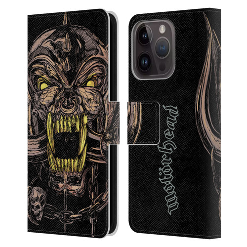 Motorhead Graphics Snaggletooth Leather Book Wallet Case Cover For Apple iPhone 15 Pro