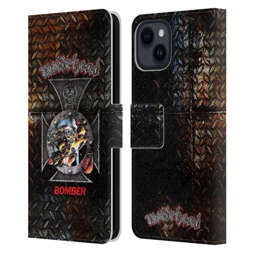 Motorhead Key Art Bomber Cross Leather Book Wallet Case Cover For Apple iPhone 15