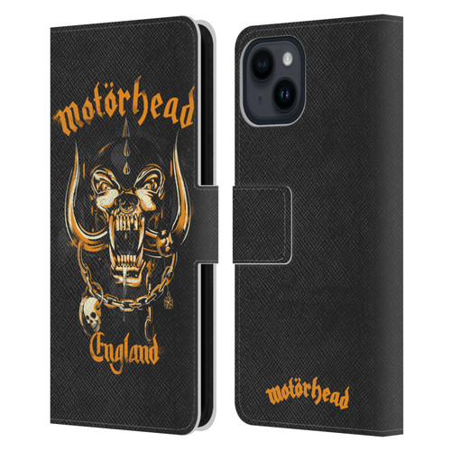 Motorhead Logo Warpig England Leather Book Wallet Case Cover For Apple iPhone 15