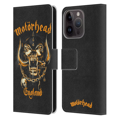 Motorhead Logo Warpig England Leather Book Wallet Case Cover For Apple iPhone 15 Pro