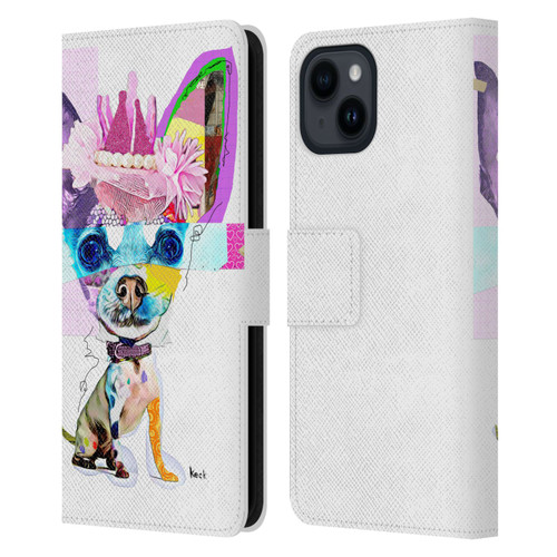 Michel Keck Animal Collage Chihuahua Leather Book Wallet Case Cover For Apple iPhone 15