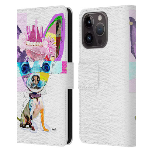 Michel Keck Animal Collage Chihuahua Leather Book Wallet Case Cover For Apple iPhone 15 Pro