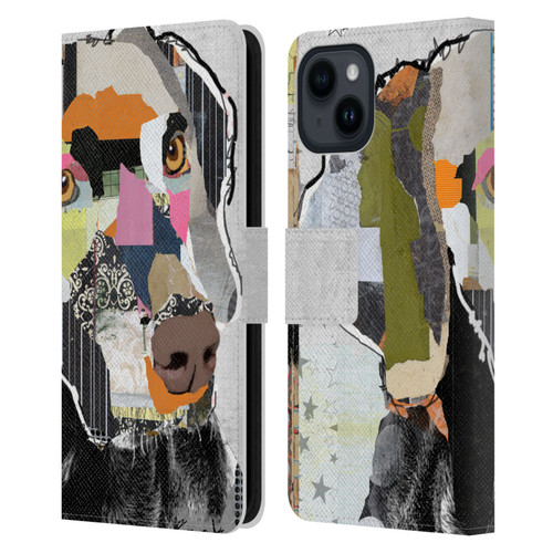 Michel Keck Dogs 2 Weimaraner Leather Book Wallet Case Cover For Apple iPhone 15