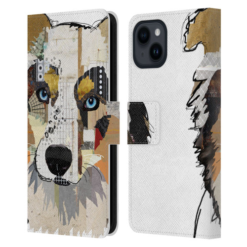 Michel Keck Dogs 3 Australian Shepherd Leather Book Wallet Case Cover For Apple iPhone 15