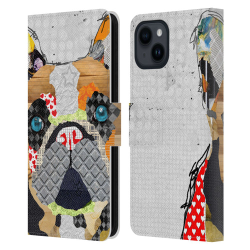 Michel Keck Dogs 3 French Bulldog Leather Book Wallet Case Cover For Apple iPhone 15