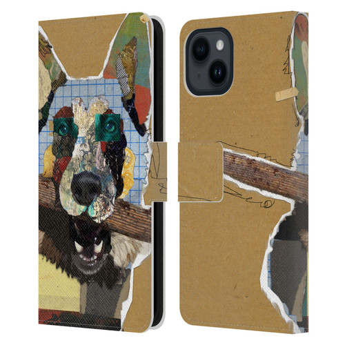 Michel Keck Dogs 3 German Shepherd Leather Book Wallet Case Cover For Apple iPhone 15