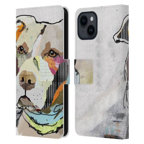 Michel Keck Dogs 3 Pit Bull Leather Book Wallet Case Cover For Apple iPhone 15