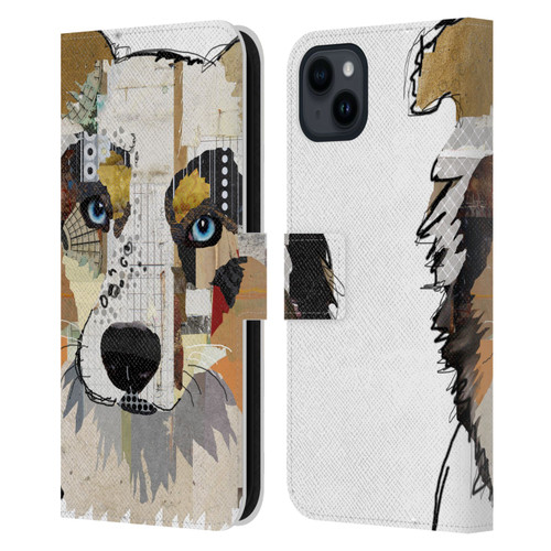 Michel Keck Dogs 3 Australian Shepherd Leather Book Wallet Case Cover For Apple iPhone 15 Plus