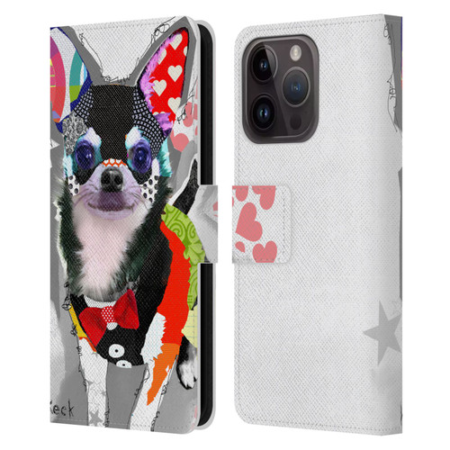 Michel Keck Dogs 3 Chihuahua Leather Book Wallet Case Cover For Apple iPhone 15 Pro